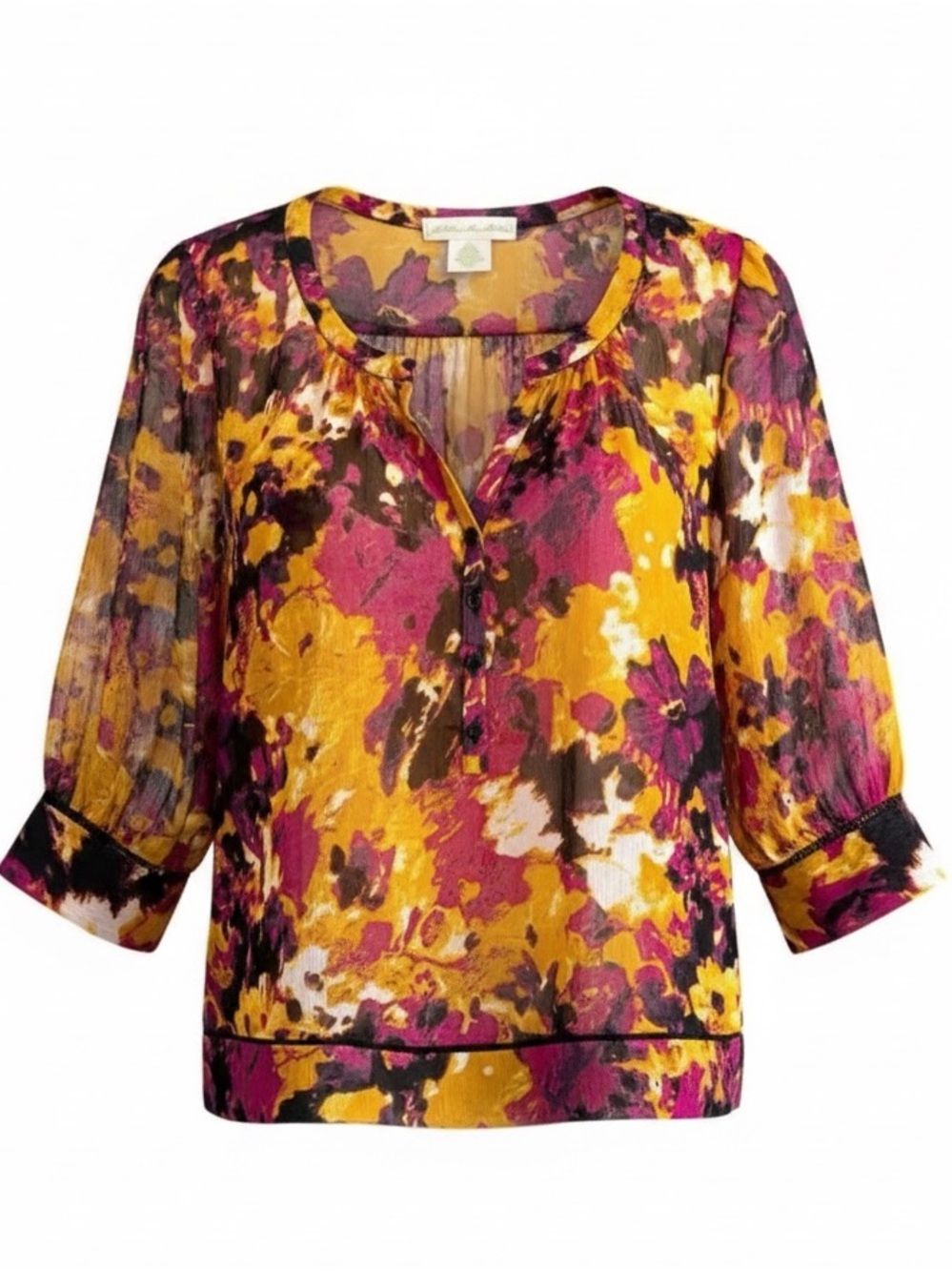 Staring at Stars Floral V-Neck Blouse in Mustard and Fuchsia S